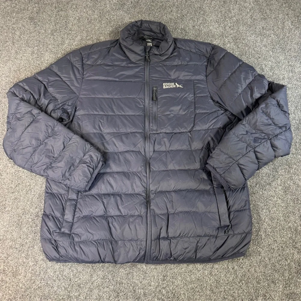 Eddie Bauer Mens Navy Blue 650 Down Fill Puffer Jacket Size Medium Full Zip
